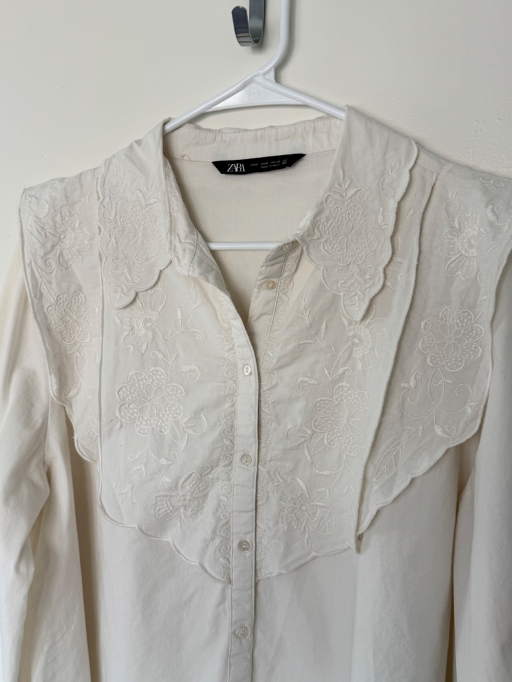 Zara White Embroidered Peter Pan Collar Cotton Blouse Top Cottagecore French - Picture 2 of 11